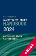 Cover of Blackstone's Magistrates' Court Handbook 2024 (eBook)