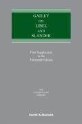 Cover of Gatley on Libel &#38; Slander 13th ed: 1st Supplement