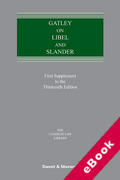 Cover of Gatley on Libel &#38; Slander 13th ed: 1st Supplement (eBook)