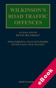 Cover of Wilkinson's Road Traffic Offences 31st edition with 2nd Supplement (eBook)