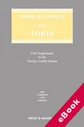 Cover of Clerk & Lindsell on Torts 24th ed: 1st Supplement (eBook)