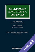 Cover of Wilkinson's Road Traffic Offences 31st ed: 1st Supplement (Book & eBook Pack)