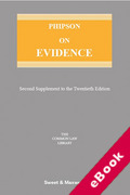 Cover of Phipson on Evidence 20th ed: 2nd Supplement (eBook)